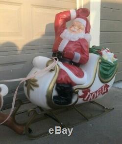 Vintage SANTA SLEIGH REINDEER Christmas Blowmold GENERAL FOAM Lighted Yard SHIPS