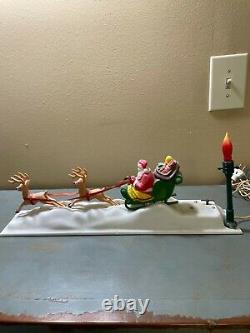 Vintage Santa Claus Reindeer Sled Music Box & Light Rare Christmas Decoration