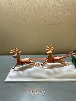 Vintage Santa Claus Reindeer Sled Music Box & Light Rare Christmas Decoration