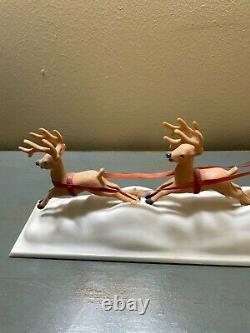 Vintage Santa Claus Reindeer Sled Music Box & Light Rare Christmas Decoration