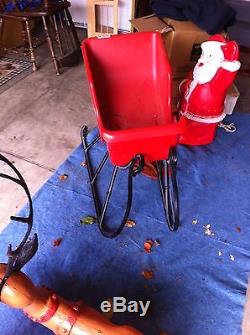Vintage Santa Claus Sleigh 2 Reindeer Christmas Blow Mold Yard Decorations nice