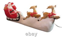 Vintage Santa Claus Sleigh 2 Reindeer Lighted Christmas Blow Mold Made in USA