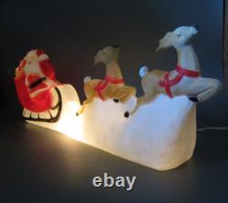 Vintage Santa Claus Sleigh 2 Reindeer Lighted Christmas Blow Mold Made in USA