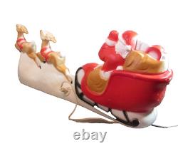 Vintage Santa Claus Sleigh 2 Reindeer Lighted Christmas Blow Mold Made in USA