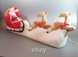 Vintage Santa Claus Sleigh 2 Reindeer Lighted Christmas Blow Mold Made in USA