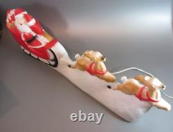 Vintage Santa Claus Sleigh 2 Reindeer Lighted Christmas Blow Mold Made in USA
