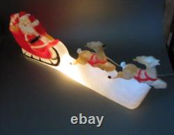 Vintage Santa Claus Sleigh 2 Reindeer Lighted Christmas Blow Mold Made in USA