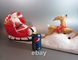 Vintage Santa Claus Sleigh 2 Reindeer Lighted Christmas Blow Mold Made in USA