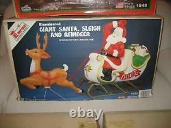 Vintage Santa Claus Sleigh 4 Reindeer Noel Christmas Blow Mold Light Plastic Set