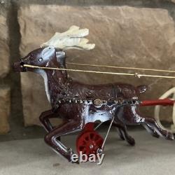 Vintage Santa Claus Sleigh & Reindeer Cast Iron Christmas Collectible Decor