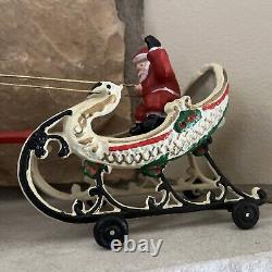 Vintage Santa Claus Sleigh & Reindeer Cast Iron Christmas Collectible Decor