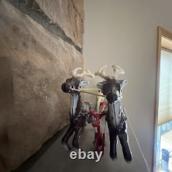 Vintage Santa Claus Sleigh & Reindeer Cast Iron Christmas Collectible Decor