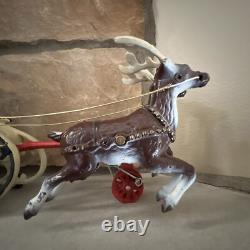 Vintage Santa Claus Sleigh & Reindeer Cast Iron Christmas Collectible Decor