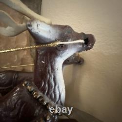 Vintage Santa Claus Sleigh & Reindeer Cast Iron Christmas Collectible Decor