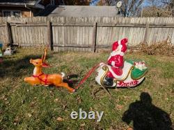 Vintage Santa Claus Sleigh Reindeer Christmas Blow Mold Plastic Outdoor Light Up