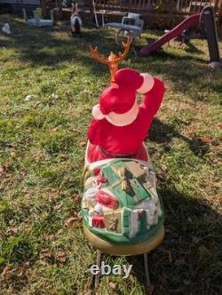 Vintage Santa Claus Sleigh Reindeer Christmas Blow Mold Plastic Outdoor Light Up