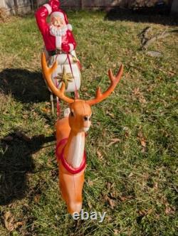 Vintage Santa Claus Sleigh Reindeer Christmas Blow Mold Plastic Outdoor Light Up