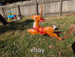 Vintage Santa Claus Sleigh Reindeer Christmas Blow Mold Plastic Outdoor Light Up