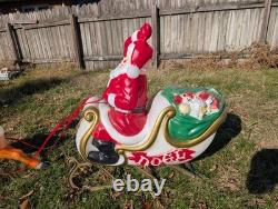 Vintage Santa Claus Sleigh Reindeer Christmas Blow Mold Plastic Outdoor Light Up
