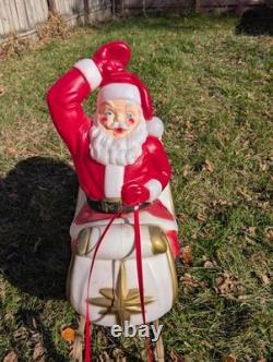 Vintage Santa Claus Sleigh Reindeer Christmas Blow Mold Plastic Outdoor Light Up