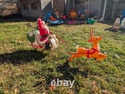 Vintage Santa Claus Sleigh Reindeer Christmas Blow Mold Plastic Outdoor Light Up