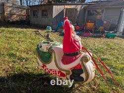 Vintage Santa Claus Sleigh Reindeer Christmas Blow Mold Plastic Outdoor Light Up