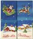 Vintage Santa Claus Sleigh Reindeer Night Star Snow Village House Card Art Print