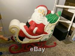 Vintage Santa Claus Sleigh Reindeer Outdoor Blow Mold General Foam Made in USA