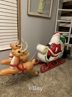 Vintage Santa Claus Sleigh Reindeer Outdoor Blow Mold General Foam Made in USA
