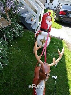Vintage Santa Claus Sleigh Reindeer outdoor Blow Mold General Foam Made in USA