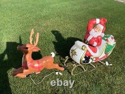 Vintage Santa Claus Sleigh with Reindeer Blow Mold Christmas