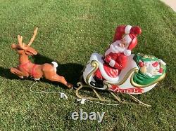 Vintage Santa Claus Sleigh with Reindeer Blow Mold Christmas