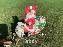 Vintage Santa Claus Sleigh with Reindeer Blow Mold Christmas