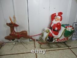 Vintage Santa Claus Sleigh with Reindeer Lighted Christmas Blow Mold by Empire