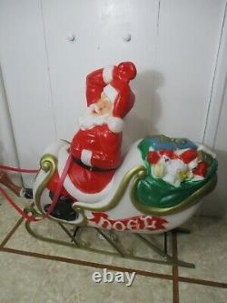 Vintage Santa Claus Sleigh with Reindeer Lighted Christmas Blow Mold by Empire