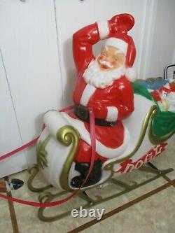 Vintage Santa Claus Sleigh with Reindeer Lighted Christmas Blow Mold by Empire