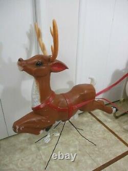 Vintage Santa Claus Sleigh with Reindeer Lighted Christmas Blow Mold by Empire