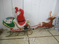 Vintage Santa Claus Sleigh with Reindeer Lighted Christmas Blow Mold by Empire