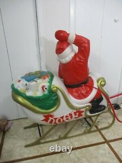 Vintage Santa Claus Sleigh with Reindeer Lighted Christmas Blow Mold by Empire