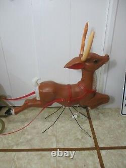 Vintage Santa Claus Sleigh with Reindeer Lighted Christmas Blow Mold by Empire