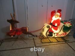 Vintage Santa Claus Sleigh with Reindeer Lighted Christmas Blow Mold by Empire