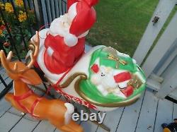 Vintage Santa Claus in Sleigh with Reindeer Lighted Christmas Blow Mold 37 in