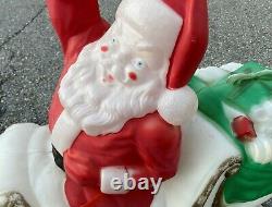 Vintage Santa Claus in Sleigh with Reindeer Lighted Christmas Blow Mold w Frame