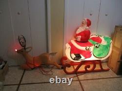 Vintage Santa Claus in Sleigh with Rudolph Reindeer Lighted Christmas Blow Mold