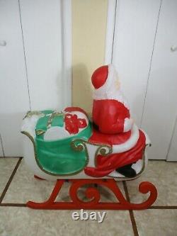 Vintage Santa Claus in Sleigh with Rudolph Reindeer Lighted Christmas Blow Mold
