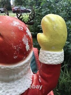 Vintage Santa In Sleigh & 3 Reindeer Lighted Poloron Blow Mold