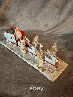 Vintage Santa, Mica Sleigh & Reindeer W Presents