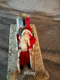 Vintage Santa, Mica Sleigh & Reindeer W Presents