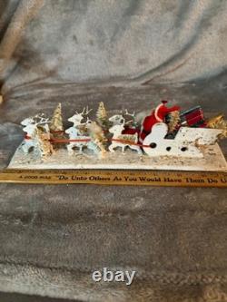 Vintage Santa, Mica Sleigh & Reindeer W Presents