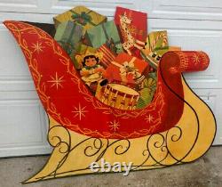 Vintage Santa & Mrs. Claus With Sleigh And 8 Not Tiny Reindeer Giant Wood Display